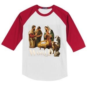 Classic Nativity Scene Religious Christmas Kids Colorblock Raglan Jersey