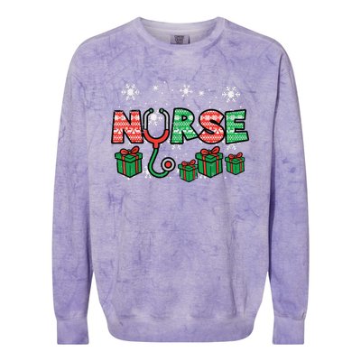 Christmas Nurse Stethoscope Xmas Nursing Scrub Top Rn Women Colorblast Crewneck Sweatshirt