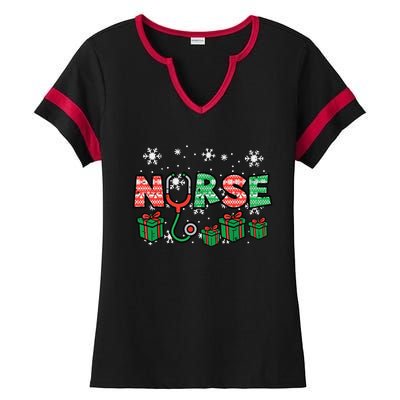 Christmas Nurse Stethoscope Xmas Nursing Scrub Top Rn Women Ladies Halftime Notch Neck Tee