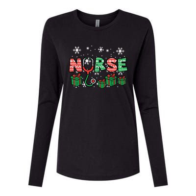 Christmas Nurse Stethoscope Xmas Nursing Scrub Top Rn Women Womens Cotton Relaxed Long Sleeve T-Shirt