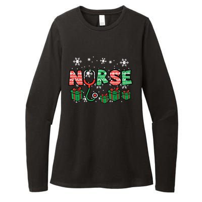 Christmas Nurse Stethoscope Xmas Nursing Scrub Top Rn Women Womens CVC Long Sleeve Shirt