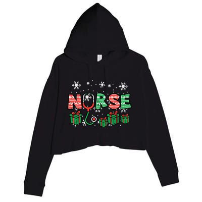 Christmas Nurse Stethoscope Xmas Nursing Scrub Top Rn Women Crop Fleece Hoodie