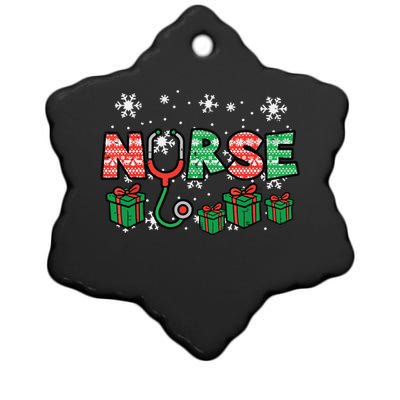 Christmas Nurse Stethoscope Xmas Nursing Scrub Top Rn Women Ceramic Star Ornament