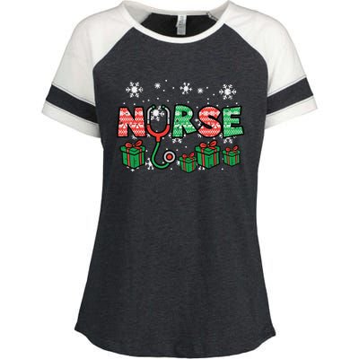 Christmas Nurse Stethoscope Xmas Nursing Scrub Top Rn Women Enza Ladies Jersey Colorblock Tee