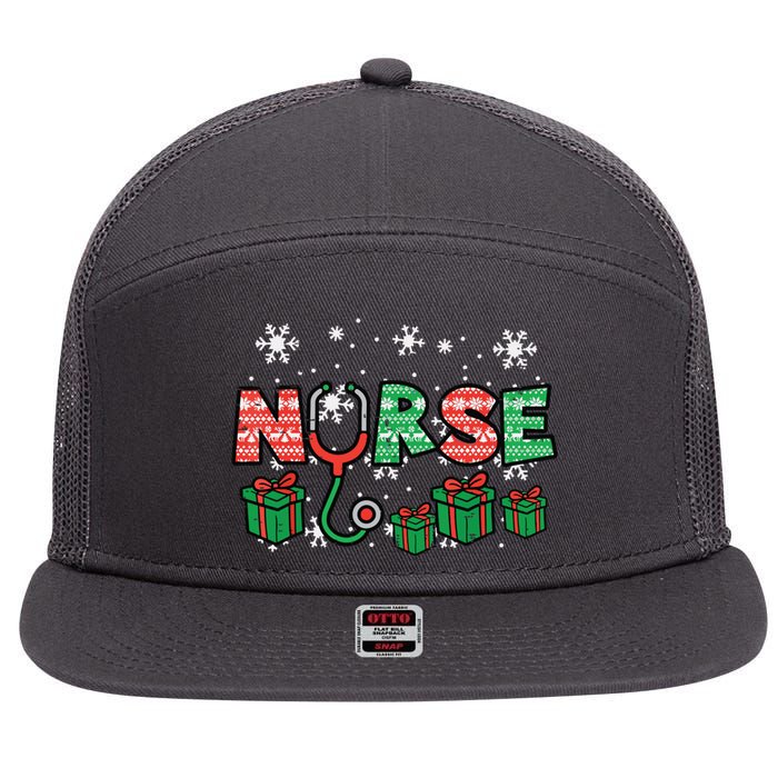 Christmas Nurse Stethoscope Xmas Nursing Scrub Top Rn Women 7 Panel Mesh Trucker Snapback Hat