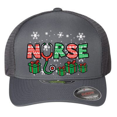 Christmas Nurse Stethoscope Xmas Nursing Scrub Top Rn Women Flexfit Unipanel Trucker Cap