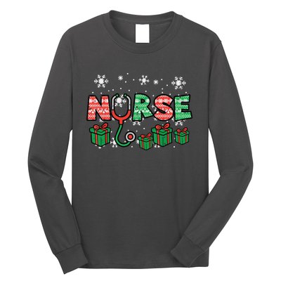 Christmas Nurse Stethoscope Xmas Nursing Scrub Top Rn Women Long Sleeve Shirt