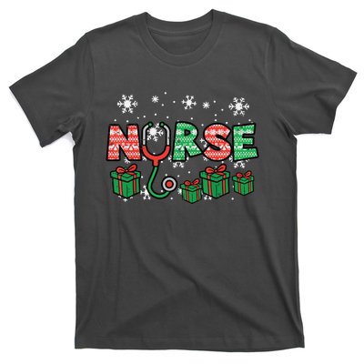 Christmas Nurse Stethoscope Xmas Nursing Scrub Top Rn Women T-Shirt