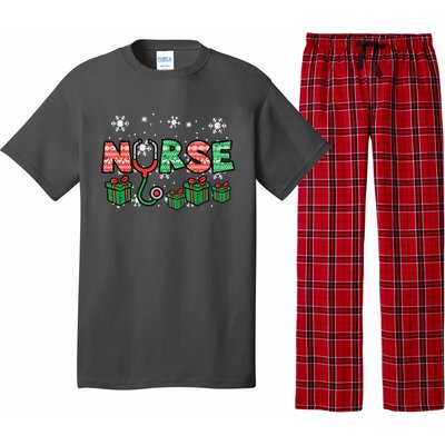 Christmas Nurse Stethoscope Xmas Nursing Scrub Top Rn Women Pajama Set