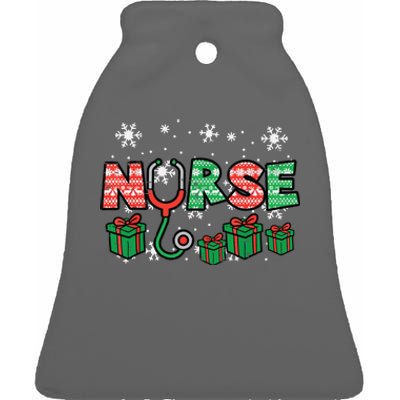 Christmas Nurse Stethoscope Xmas Nursing Scrub Top Rn Women Ceramic Bell Ornament