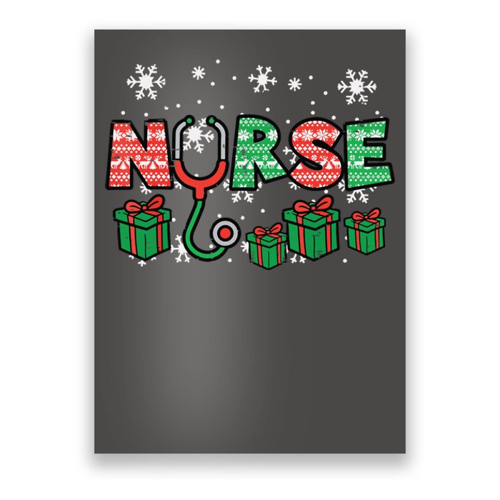 Christmas Nurse Stethoscope Xmas Nursing Scrub Top Rn Women Poster