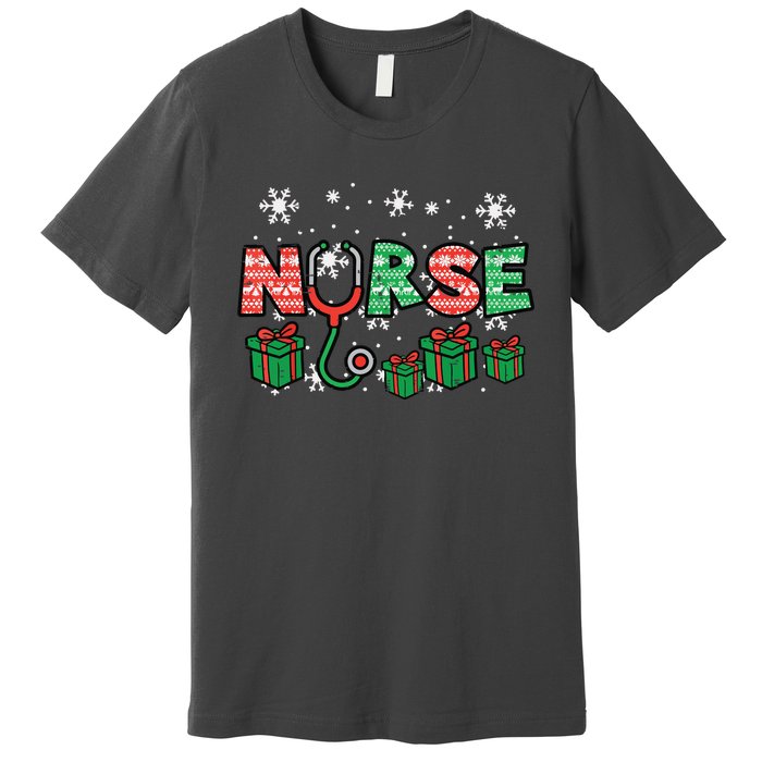 Christmas Nurse Stethoscope Xmas Nursing Scrub Top Rn Women Premium T-Shirt