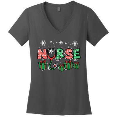 Christmas Nurse Stethoscope Xmas Nursing Scrub Top Rn Women Women's V-Neck T-Shirt