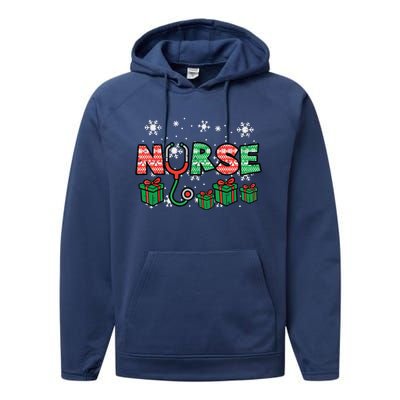 Christmas Nurse Stethoscope Xmas Nursing Scrub Top Rn Women Performance Fleece Hoodie