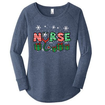 Christmas Nurse Stethoscope Xmas Nursing Scrub Top Rn Women Women's Perfect Tri Tunic Long Sleeve Shirt