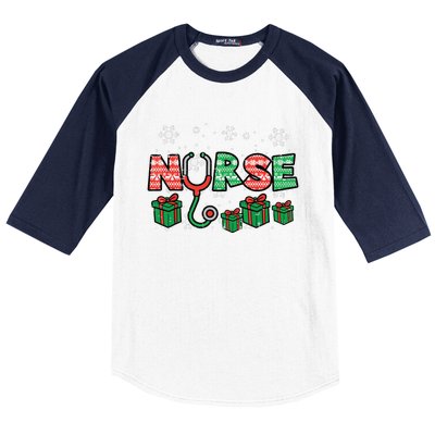 Christmas Nurse Stethoscope Xmas Nursing Scrub Top Rn Women Baseball Sleeve Shirt