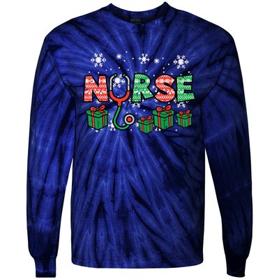 Christmas Nurse Stethoscope Xmas Nursing Scrub Top Rn Women Tie-Dye Long Sleeve Shirt