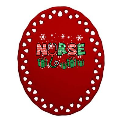 Christmas Nurse Stethoscope Xmas Nursing Scrub Top Rn Women Ceramic Oval Ornament