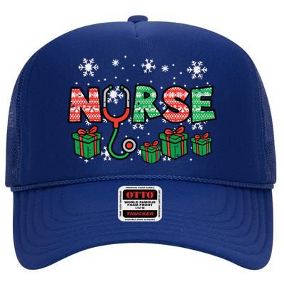 Christmas Nurse Stethoscope Xmas Nursing Scrub Top Rn Women High Crown Mesh Back Trucker Hat