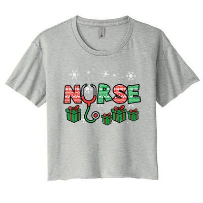 Christmas Nurse Stethoscope Xmas Nursing Scrub Top Rn Women Women's Crop Top Tee