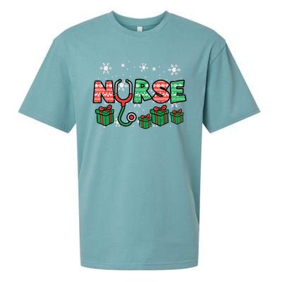 Christmas Nurse Stethoscope Xmas Nursing Scrub Top Rn Women Sueded Cloud Jersey T-Shirt