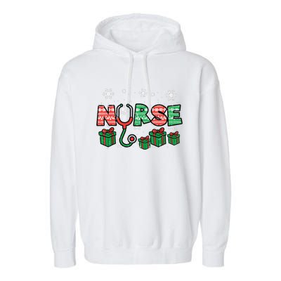 Christmas Nurse Stethoscope Xmas Nursing Scrub Top Rn Women Garment-Dyed Fleece Hoodie