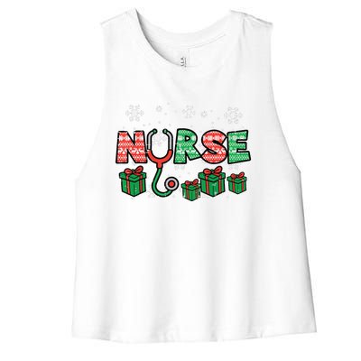 Christmas Nurse Stethoscope Xmas Nursing Scrub Top Rn Women Women's Racerback Cropped Tank