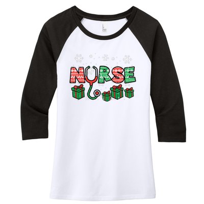 Christmas Nurse Stethoscope Xmas Nursing Scrub Top Rn Women Women's Tri-Blend 3/4-Sleeve Raglan Shirt