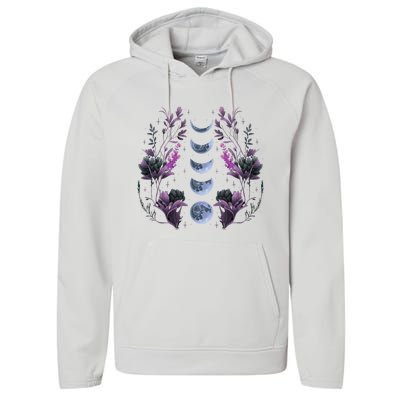 Cosmos Night Stargazers Vintage Celestial Lunar Moon Cycle Performance Fleece Hoodie