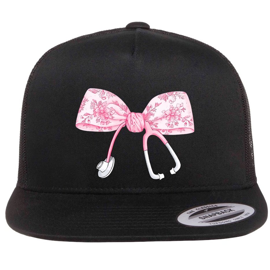 Coquette Nurse Stethoscope Bow Nurse Appreciation Gift Flat Bill Trucker Hat
