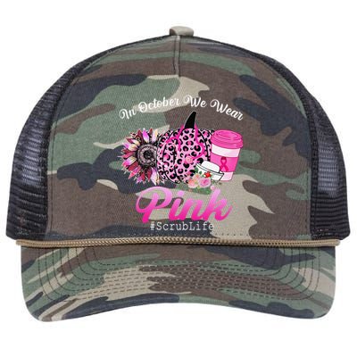 Cute Nurse Scrub Life In October We Wear Pin.K Breast Cancer Retro Rope Trucker Hat Cap