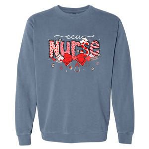 Ccu Nurse Stethoscope Coquette Bow Heart Valentine Nursing Garment-Dyed Sweatshirt