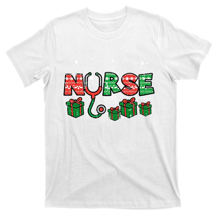 Christmas Nurse Stethoscope Xmas Nursing Scrub Top RN T-Shirt