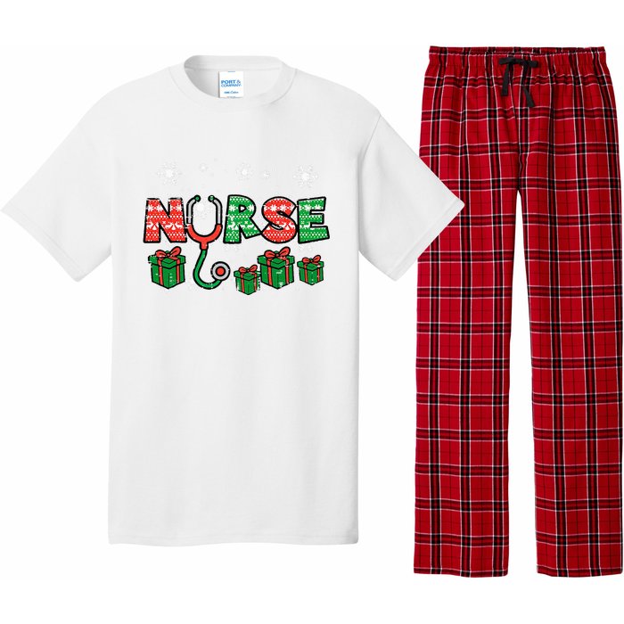 Christmas Nurse Stethoscope Xmas Nursing Scrub Top RN Pajama Set