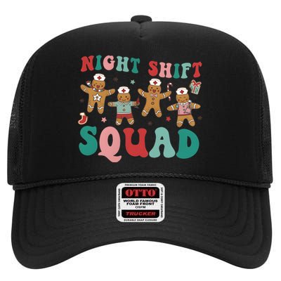 Christmas Night Shift Squad Funny Xmas Squad Gingerbread Cookie High Crown Mesh Back Trucker Hat