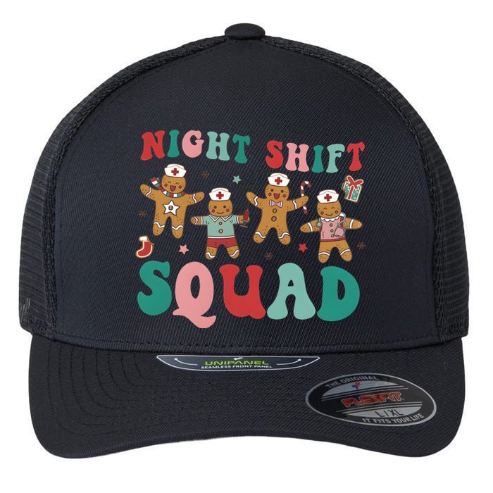 Christmas Night Shift Squad Funny Xmas Squad Gingerbread Cookie Flexfit Unipanel Trucker Cap