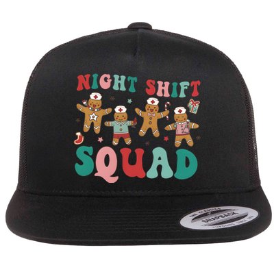 Christmas Night Shift Squad Funny Xmas Squad Gingerbread Cookie Flat Bill Trucker Hat