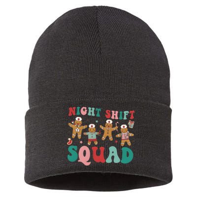 Christmas Night Shift Squad Funny Xmas Squad Gingerbread Cookie Sustainable Knit Beanie