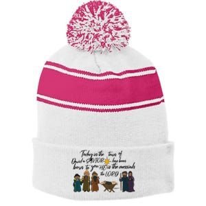 Christmas Nativity Scene Christian Women Jesus Stripe Pom Pom Beanie