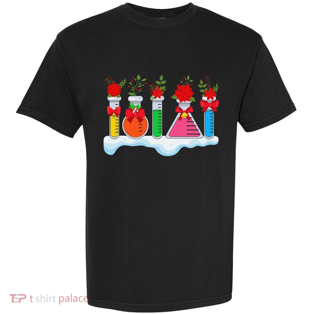 Chemistry Nerd Science Lover Test Tube Flower Bow Christmas Garment-Dyed Heavyweight T-Shirt