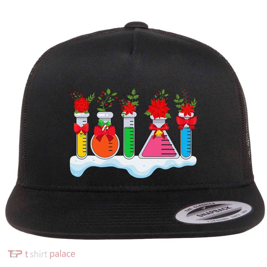 Chemistry Nerd Science Lover Test Tube Flower Bow Christmas Flat Bill Trucker Hat