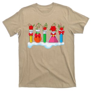 Chemistry Nerd Science Lover Test Tube Flower Bow Christmas T-Shirt