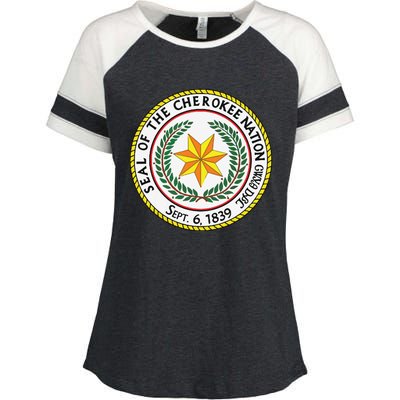 CHEROKEE NATION SEAL NATIVE AMERICAN INDIAN HONOR ROOTS Enza Ladies Jersey Colorblock Tee