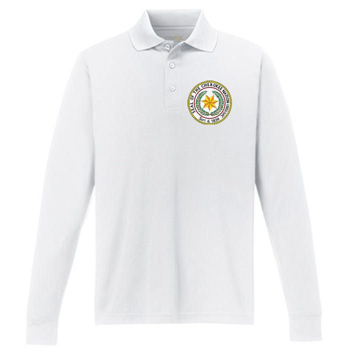 CHEROKEE NATION SEAL NATIVE AMERICAN INDIAN HONOR ROOTS Performance Long Sleeve Polo