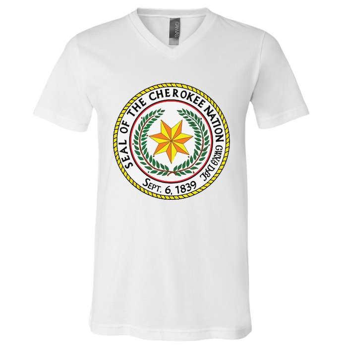 CHEROKEE NATION SEAL NATIVE AMERICAN INDIAN HONOR ROOTS V-Neck T-Shirt