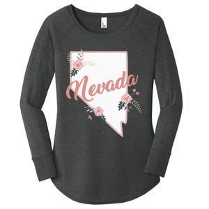 Cute Nevada State Floral Rose Women's Perfect Tri Tunic Long Sleeve Shirt