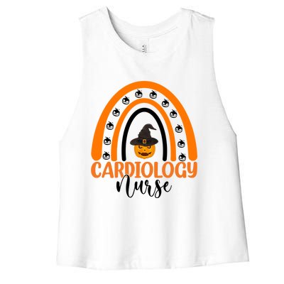 Cardiology Nurse Spooky Halloween Pumpkin Rainbow Nursing Funny Gift Women's Racerback Cropped Tank