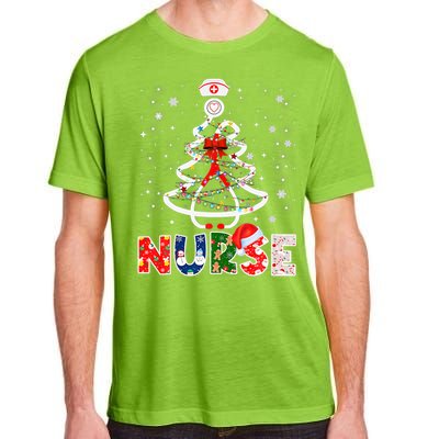 Christmas Nurse Stethoscope Tree Lights Scrub Nursing Xmas Gift Adult ChromaSoft Performance T-Shirt