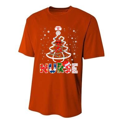 Christmas Nurse Stethoscope Tree Lights Scrub Nursing Xmas Gift Performance Sprint T-Shirt