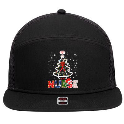 Christmas Nurse Stethoscope Tree Lights Scrub Nursing Xmas Gift 7 Panel Mesh Trucker Snapback Hat